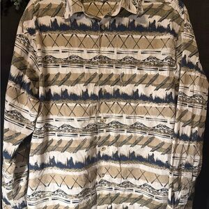 Roundtree & Yorke Beige, Navy, Black Patterned Casual Button-Down Shirt